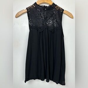 H&M Women’s Sleeveless Crochet Lace Blouse Size 4 Flowy Hem Classic Black Top